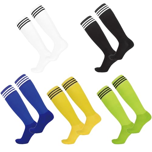 Auoketuo 5 Paar Fußballsocken für Kinder, Unisex-Sportsocken für Kinder, lange Fußballsocken für Kinder, Jungen und Mädchen im Alter von (5-12 Jahre). Ideal für Fußballtraining, Laufen und Sport. von Auoketuo