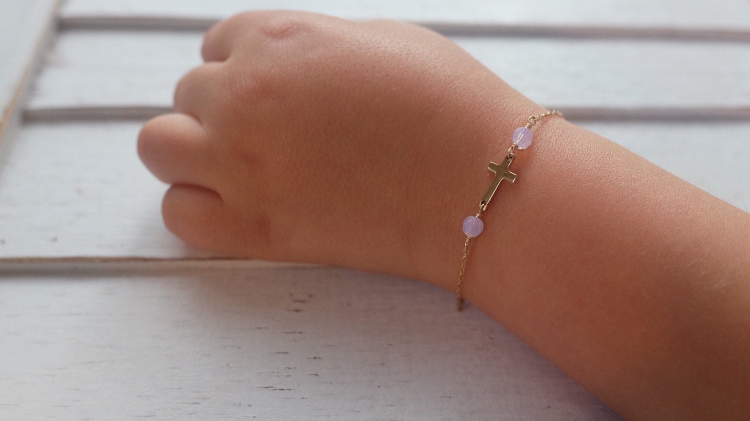 Baby Taufarmband Mit Kristall -Baby Mädchen Taufgeschenk - Neugeborenen Schmuck-Kleinkind Armband -Kreuz Schmuck-Baby von Aupetitpied