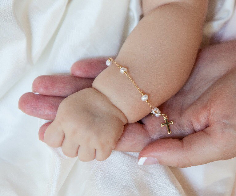 Säugling Widmung Geschenk, Baby Taufe Armband, Baby-Mädchen Kleinkind Taufgeschenk, Kreuz Schmuck von Aupetitpied