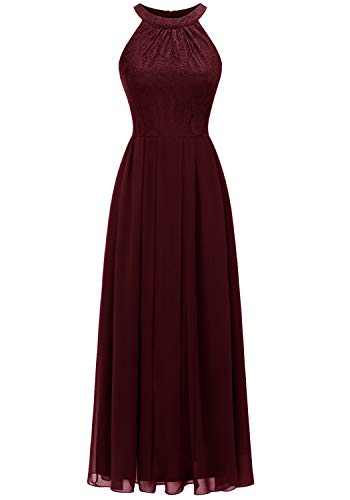 Dressystar 0040 Damen Maxi Lang Abendkleider Elegant Spitzen Ballkleid Ärmellos Hochzeit Burgundy L von Aupuls