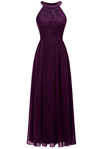 Dressystar 0040 Damen Maxi Lang Abendkleider Elegant Spitzen Ballkleid Ärmellos Hochzeit Grape XL von Aupuls