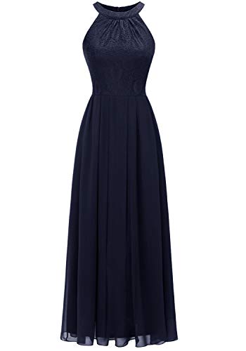 Dressystar 0040 Damen Maxi Lang Abendkleider Elegant Spitzen Ballkleid Ärmellos Hochzeit Marineblau L von Aupuls