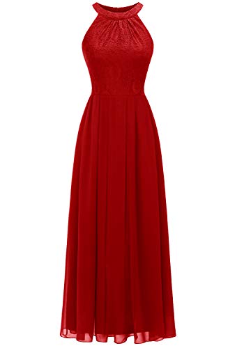 Dressystar 0040 Damen Maxi Lang Abendkleider Elegant Spitzen Ballkleid Ärmellos Hochzeit Rot L von Aupuls