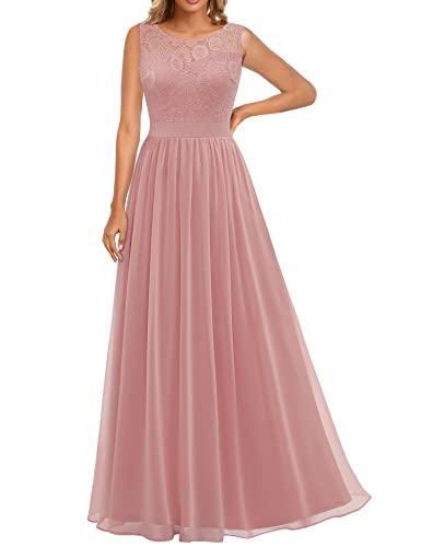 Dressystar 0046 Abendkleid Basic Chiffon Spitzen Ärmellos Brautjungfernkleider Bodenlang Blush XL von Aupuls