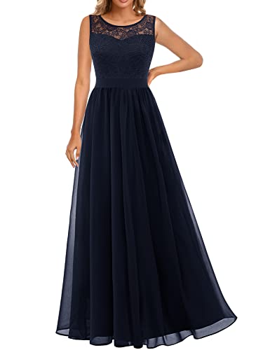 Dressystar 0046 Abendkleid Basic Chiffon Spitzen Ärmellos Brautjungfernkleider Bodenlang Marineblau XXL von Aupuls