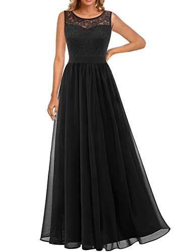 Dressystar 0046 Abendkleid Basic Chiffon Spitzen Ärmellos Brautjungfernkleider Bodenlang Schwarz S von Aupuls