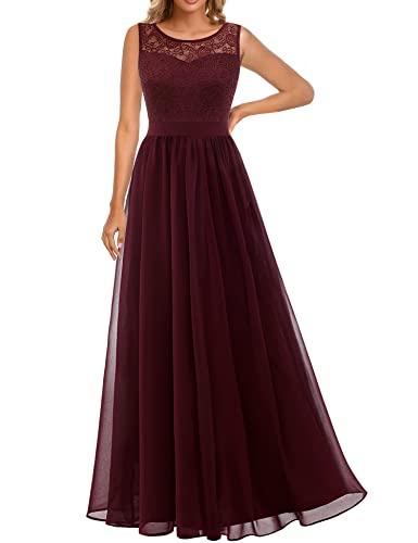 Dressystar 0046 Abendkleid Basic Chiffon Spitzen Ärmellos Brautjungfernkleider Bodenlang Burgundy XL von Aupuls