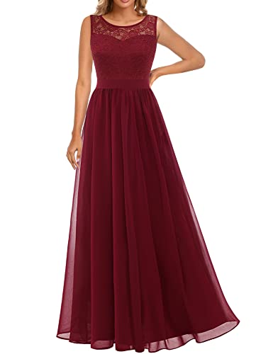 Dressystar 0046 Abendkleid Basic Chiffon Spitzen Ärmellos Brautjungfernkleider Bodenlang Dunkelnrot L von Aupuls