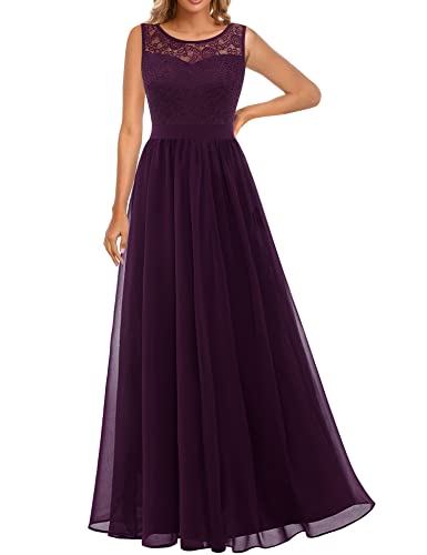 Dressystar 0046 Abendkleid Basic Chiffon Spitzen Ärmellos Brautjungfernkleider Bodenlang Grape L von Aupuls