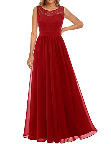 Dressystar 0046 Abendkleid Basic Chiffon Spitzen Ärmellos Brautjungfernkleider Bodenlang Rot M von Aupuls