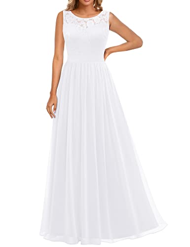 Dressystar 0046 Abendkleid Basic Chiffon Spitzen Ärmellos Brautjungfernkleider Bodenlang Weiß XXL von Aupuls