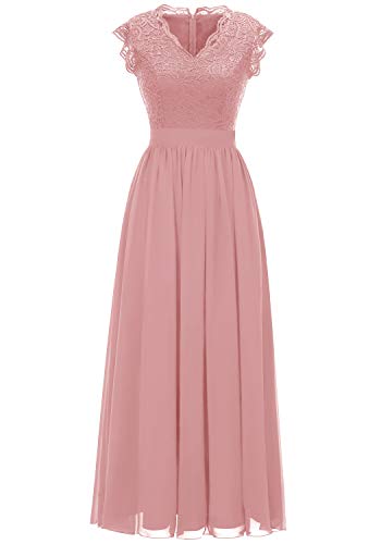 Dressystar Damen Abendkleider Elegant für Hochzeit Maxi Lang Ballkleider Chiffon Spitzen Cocktailkeider Blush M von Aupuls