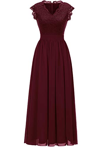 Dressystar Damen Abendkleid Elegant Lang Hochzeit Spitze Chiffon Brautjungfer Kleider Cocktailkleid Ballkleider Burgunderrot M von Aupuls