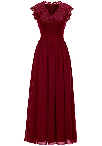 Dressystar Damen Abendkleid Elegant Cocktailkleid Lang Brautjungfernkleider Hochzeit Party Chiffon Spitzen Kleid Dunkelrot L von Aupuls