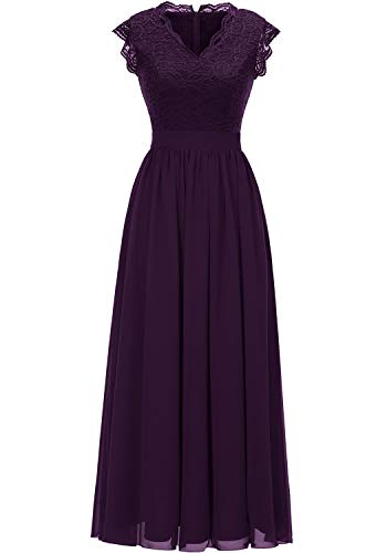 Dressystar Damen Abendkleider Elegant für Hochzeit Ballkleid Lang Spitzenkleid Brautjungfernkleid Cocktailkleid Grape XL von Aupuls