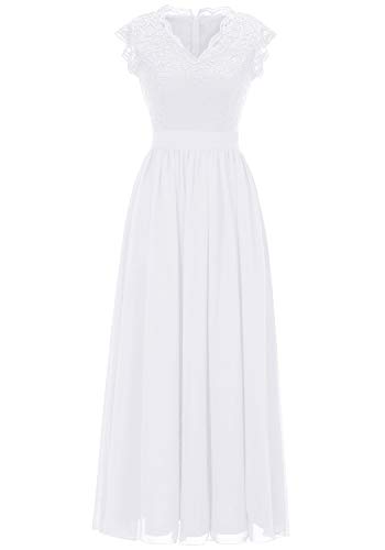 Dressystar Damen Spitzenkleid Abendkleid Lang Elegant für Hochzeit Party Kleid Cocktailkleid Konfirmationskleider Weiß L von Aupuls