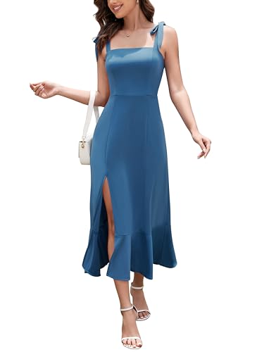 Aupuls Abendkleider Damen Lang Kleid Hochzeitsgast Spaghettiträger Cocktailkleid Damen Elegant Damen Kleid Elegant Kleid Damen Elegant für Hochzeit Trägerkleid Damen Kleid Blau Aupg003 Greyblue S von Aupuls