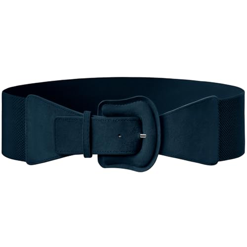 Aupuls Elastischer Gürtel Damen Wildleder Taillengürtel Breiter Stretchgürtel Blau AUPB011 Navy S von Aupuls