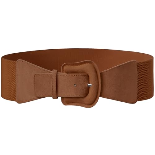 Aupuls Gürtel Damen Breit Wildleder Taillengürtel Elastisch Stretchgürtel für Kleid AUPB011 Brown XL von Aupuls