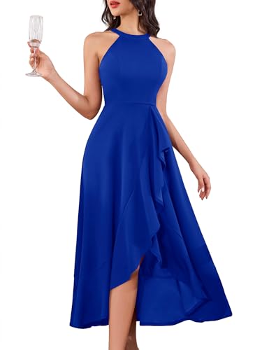 Aupuls Hohe Taille Festliche Kleider für Hochzeit Lange Neckholder Cocktailkleid Damen Sommer Lang Elegant Abendkleider Auplm08 Royal Blue XL von Aupuls