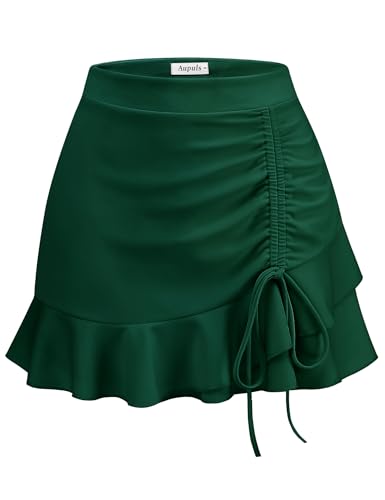Aupuls Mini Rock Kurz Sommer Röcke mit Hose Damen Sportrock Minirock Elegant AUPST36 DarkGreen M von Aupuls