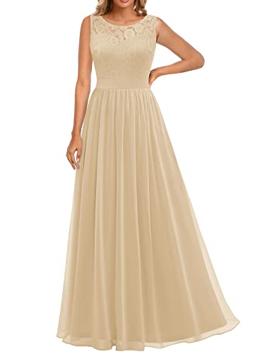 Dressystar 0046 Abendkleid Basic Chiffon Spitzen Ärmellos Brautjungfernkleider Bodenlang Champagner XXL von Aupuls