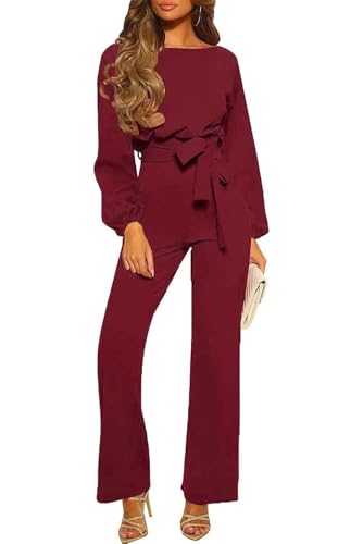 Aupuny Damen Elegante Langarm Laterne Ärmel Jumpsuit mit Gürtel Weites Bein Hosen Jumpsuit XL X-Large Rot Aupuny Damen Elegante Langarm Laterne Ärmel Jumpsuit mit Gürtel Weites Bein Hosen Jumpsuit XL X-Large Rot von Aupuny