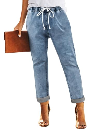 Aupuny Damen Lässig High Waist Jeans Damen Jeans Stretch L Große Azurblau von Aupuny