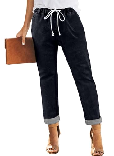 Aupuny Damen Lässig High Waist Jeans Damen Jeans Stretch L Große Schwarz von Aupuny