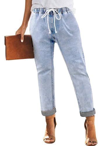 Aupuny Damen Lässig High Waist Jeans Damen Jeans Stretch XXL XX-Large Hellblau von Aupuny