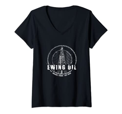 Damen DALLAS | Klassischer Fernseher der Ewing Oil Company T-Shirt mit V-Ausschnitt von Aura Apparel