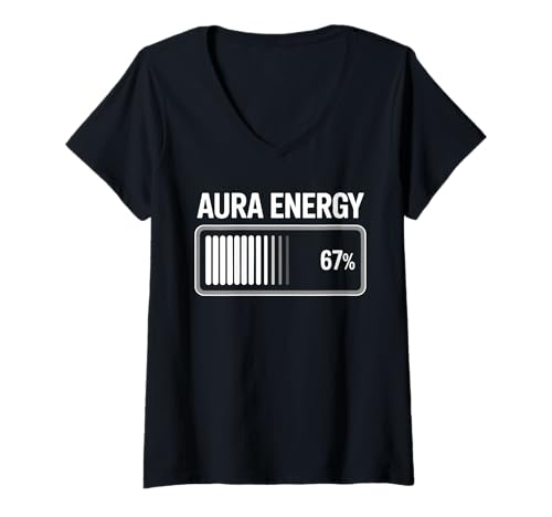 Damen Aura Energy 67 Prozent Achtsamkeit Spiritualität Humor T-Shirt mit V-Ausschnitt von Aura Energy 67% Batterie Meter Chakra Balance