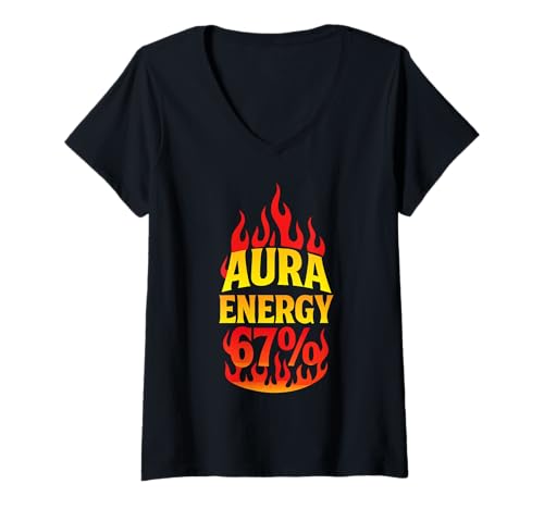 Damen Aura Energy at 67 Funny Six Seven Meme Gen Alpha Slang T-Shirt mit V-Ausschnitt Damen Aura Energy at 67 Funny Six Seven Meme Gen Alpha Slang T-Shirt mit V-Ausschnitt von Aura Energy 67 Shirt
