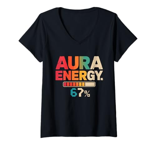 Damen Aura Energy at 67 Six Seven Lustiges Gen-Alpha-Slang-Meme T-Shirt mit V-Ausschnitt von Aura Energy Level For Mindfulness Seekers Apparel