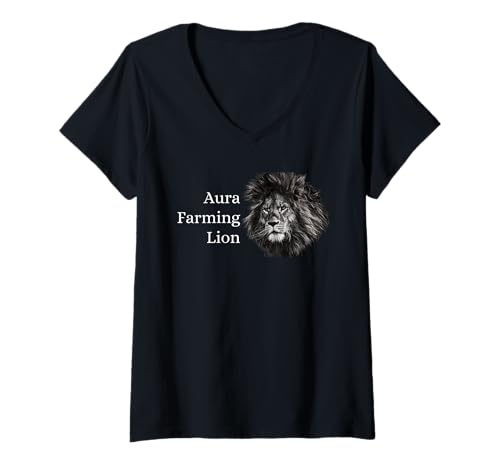 Damen Aura Landwirtschaft Lion Aura Landwirtschaft T-Shirt mit V-Ausschnitt Damen Aura Landwirtschaft Lion Aura Landwirtschaft T-Shirt mit V-Ausschnitt von Aura Farmer Lion