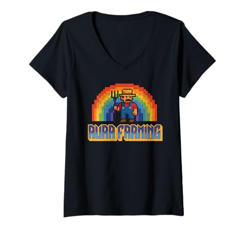 Damen Aura Farming Meme im Retro-Pixeldesign der Generation Alpha T-Shirt mit V-Ausschnitt Damen Aura Farming Meme im Retro-Pixeldesign der Generation Alpha T-Shirt mit V-Ausschnitt von Aura Farming Meme Energy
