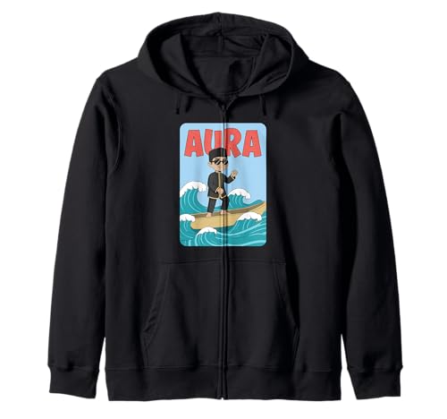 Aura Cartoon Boy auf Wellen mit Sonnenbrille und Boot Kapuzenjacke Aura Cartoon Boy auf Wellen mit Sonnenbrille und Boot Kapuzenjacke von Aura Vibes Clothing