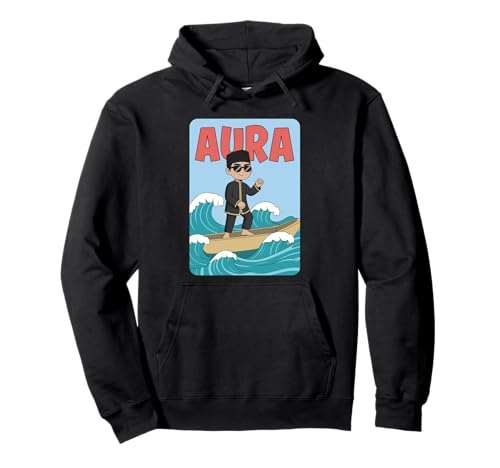 Aura Cartoon Boy auf Wellen mit Sonnenbrille und Boot Pullover Hoodie Aura Cartoon Boy auf Wellen mit Sonnenbrille und Boot Pullover Hoodie von Aura Vibes Clothing