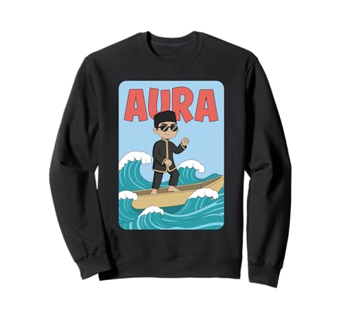 Aura Cartoon Boy auf Wellen mit Sonnenbrille und Boot Sweatshirt Aura Cartoon Boy auf Wellen mit Sonnenbrille und Boot Sweatshirt von Aura Vibes Clothing