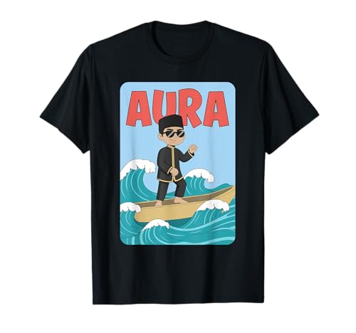 Aura Cartoon Boy auf Wellen mit Sonnenbrille und Boot T-Shirt Aura Cartoon Boy auf Wellen mit Sonnenbrille und Boot T-Shirt von Aura Vibes Clothing