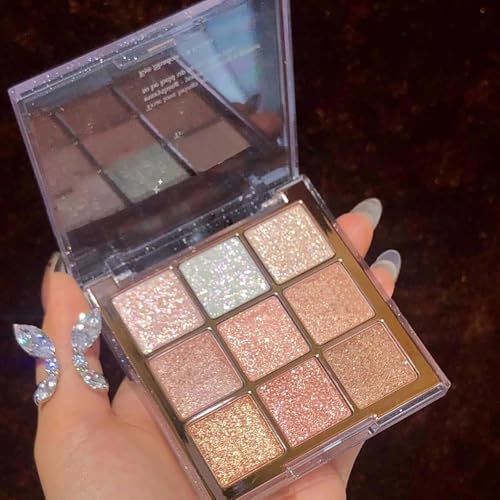 Sparkling Glitter Lidschatten-Palette - 9 Schattierungen hochpigmentierter Lidschatten in Gold, Weiß und Rosa Ideal für Damen Make-up Looks von AuraAnge