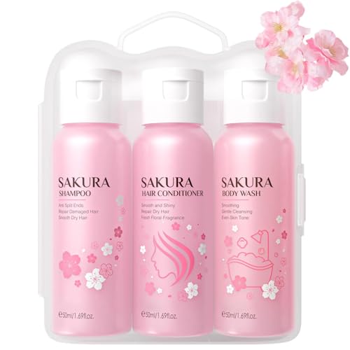 Sakura Dusch-Geschenkset für Frauen, Reisegröße, 3-in-1-Bad- und Haarpflege-Set, Shampoo, Conditioner, Duschgel von AuraBeen