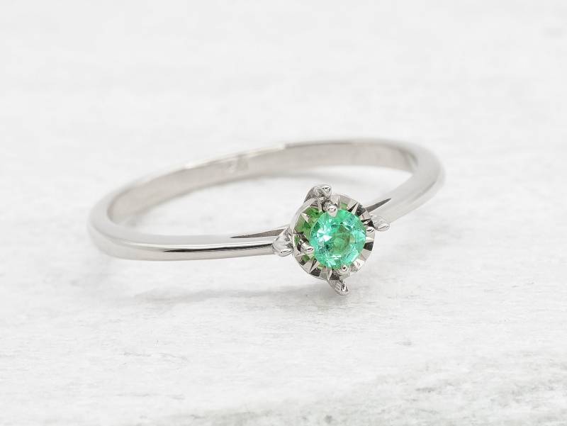 18K Gold Smaragd Ring, Echter Solid Verlobungsring, Vintage Solitär Echtes von AuraFaithJewelry