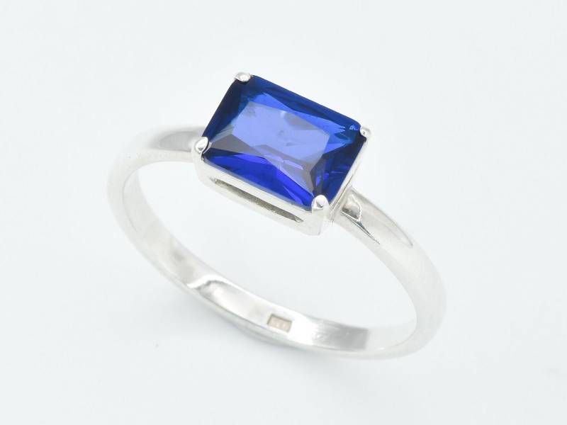 Baguette Saphir Ring, Erstellt Horizontale Blau Band, September Birthstone Silber Ring von AuraFaithJewelry