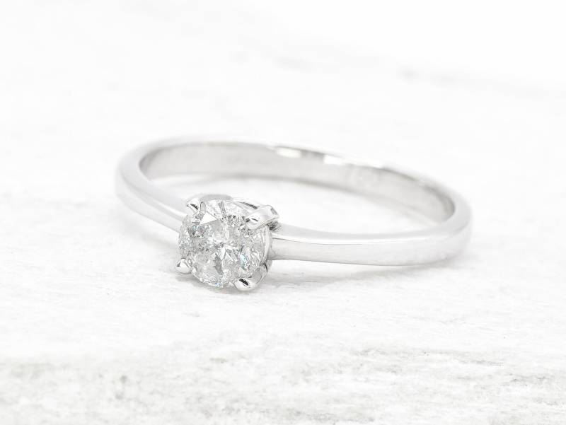 Zertifizierter Diamantring, Halbkaräter 18K Weißgoldring, Diamant-Verlobungsring, Echter 5 Mm Runder Diamantring von AuraFaithJewelry