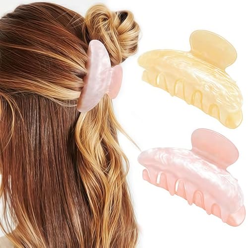 Haarspangen Damen – 2er Set Krallenclips (Gelb + Rosa), Acryl-Haaraccessoires für Frauen, Mittelgroße Rutschfeste Haarklammern von AuraFusion
