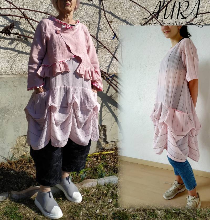 Dahlienkleid Größen M Viskose Und Nylon. Lagenlook, Romantisch, Boho, Plus Size Top, Layered, Morigirl, Prairie. Rosa Kleid von AuraGuignard