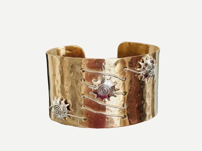 Chunky Gold Gefüllt Manschette Armband Boho Sterling Silber Sunburst Armreif von AuraleeCompany
