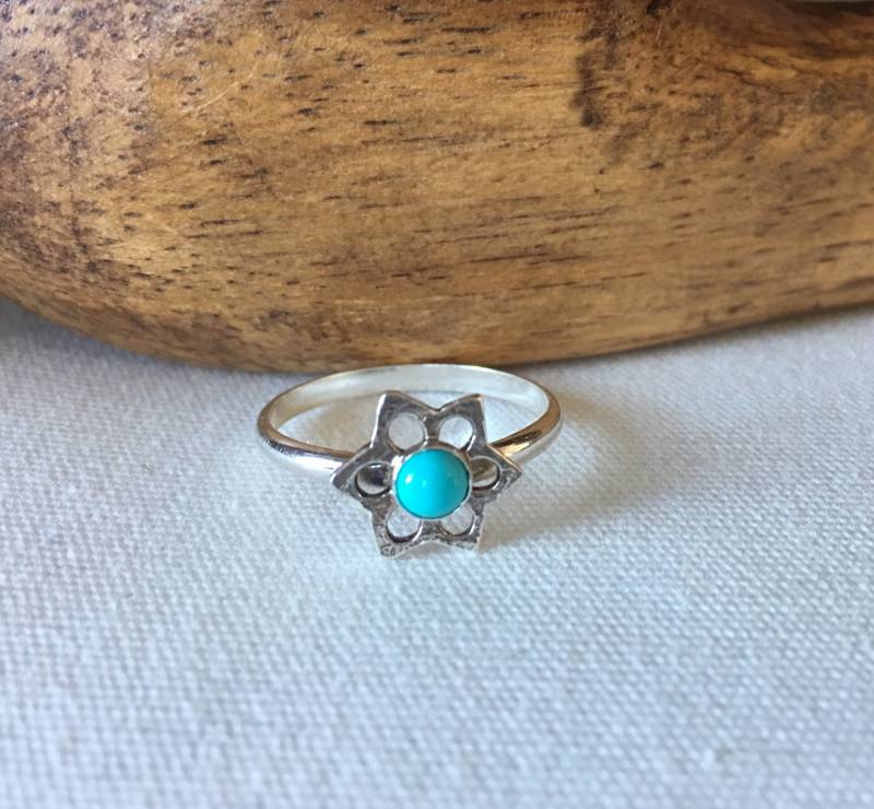 Türkis Blume Sterling Silber Ring, Größe 7 von AuraleeCompany