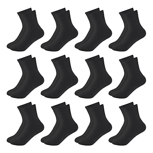 Auranso 12 Paar Kinder Socken Mädchen Jungen Kindersocken Sportsocken Schwarz 31-34 von Auranso